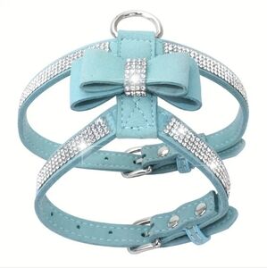 Blue Bow 🎀 Sparkling Rhinestone Adj Pet Safety Vest Harness Small - Medium NEW